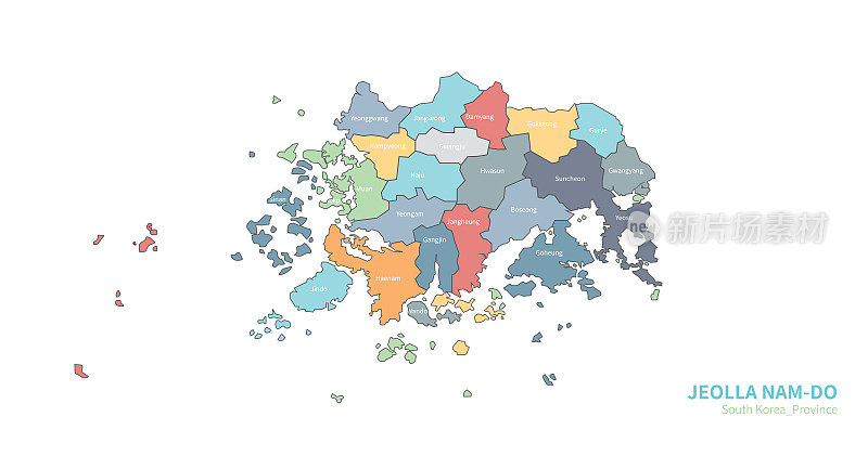 Jeollanam-do map. South Korea division vector map.